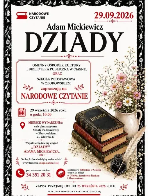 Narodowe Czytanie „Dziadów” Adama Mickiewicza w Zborowskiem – 29 września