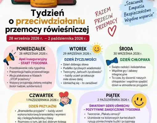 Tydzień przeciwdziałania przemocy rówieśniczej w szkole – 28 września do 2 października 2026