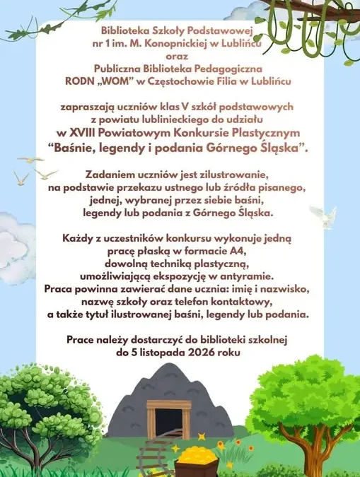 XVIII Powiatowy Konkurs Plastyczny „Baśnie, legendy i podania Górnego Śląska” – zaproszenie dla uczniów klas V