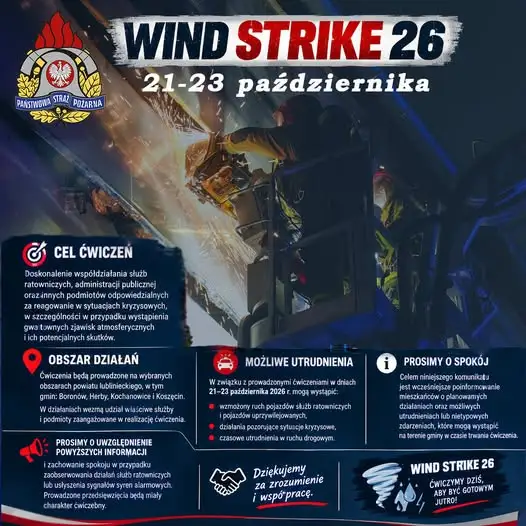 Ćwiczenia „WIND STRIKE 26” w powiecie lublinieckim – syreny alarmowe 21 października
