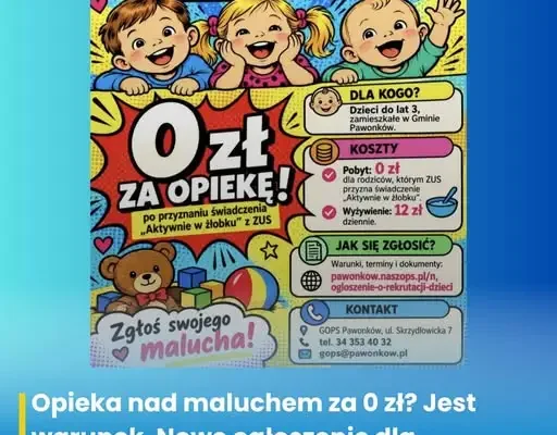 Darmowa opieka nad maluchem w gminie Pawonków? Sprawdź warunki